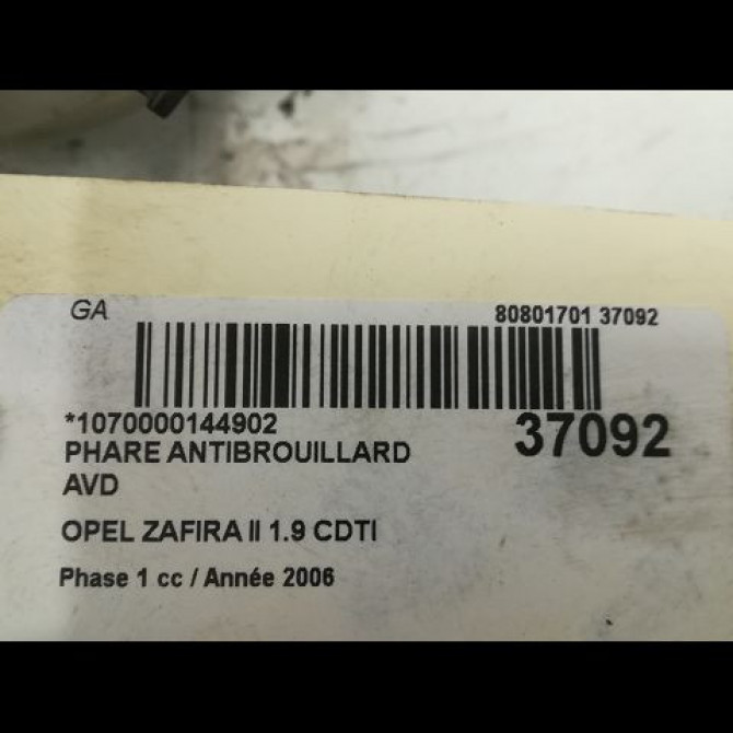 Phare antibrouillard avant droit occasion OPEL ZAFIRA II Phase 1 07-2005->12-2007 1.9 CDTI 120ch 13252450 3