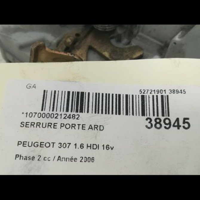 Serrure porte ard occasion PEUGEOT 307 Phase 2 06-2005->03-2008 1.6 HDI 16v 90ch 9138G0 3