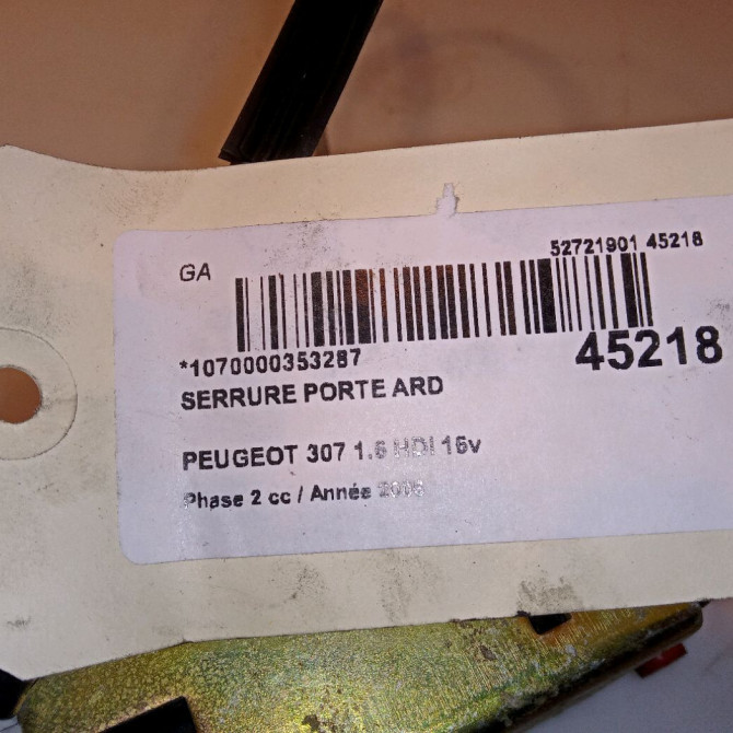 Serrure porte ard occasion PEUGEOT 307 Phase 2 06-2005->03-2008 1.6 HDI 16v 90ch 9138G0 4