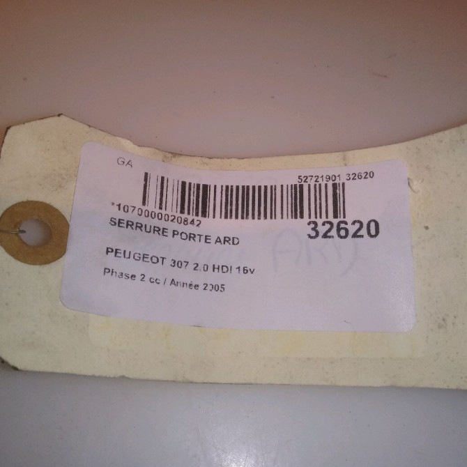 Serrure porte ard occasion PEUGEOT 307 Phase 2 06-2005->03-2008 2.0 HDI 16v 136ch 9138G0 5