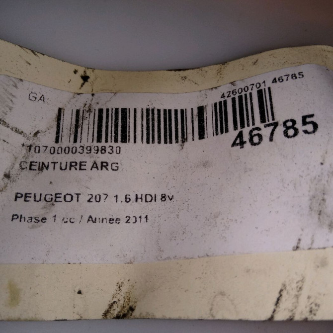 Ceinture arrière gauche occasion PEUGEOT 207 Phase 1 04-2006->06-2013 1.6 HDI 8v 92ch 4