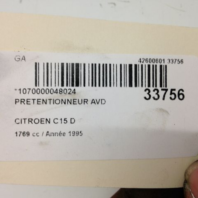 Pretentionneur avd occasion CITROEN C15 Phase 1 07-1987->06-1996 1.8 D 4