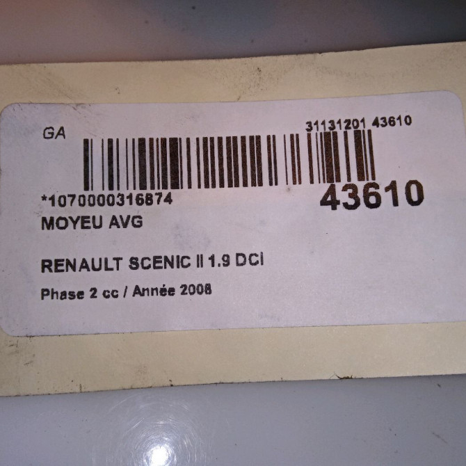 Moyeu avg occasion RENAULT SCENIC II Phase 2 09-2006->04-2009 1.9 DCI 130ch 8200308650 4