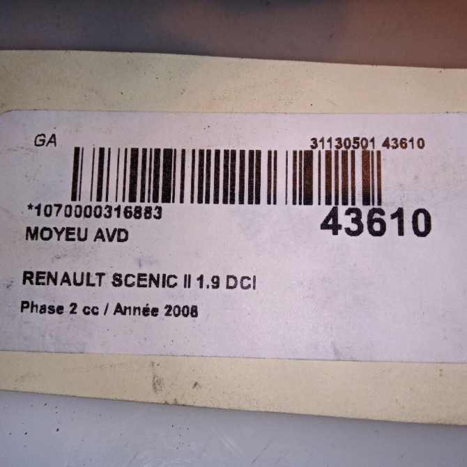 Moyeu avd occasion RENAULT SCENIC II Phase 2 09-2006->04-2009 1.9 DCI 130ch 8200308650 4