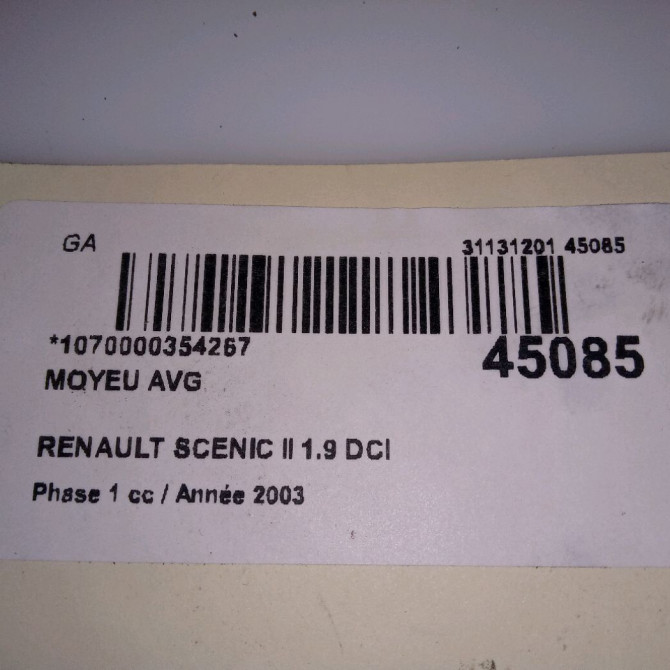 Moyeu avg occasion RENAULT SCENIC II Phase 1 03-2004->09-2006 1.9 DCI 120ch 8200308650 4