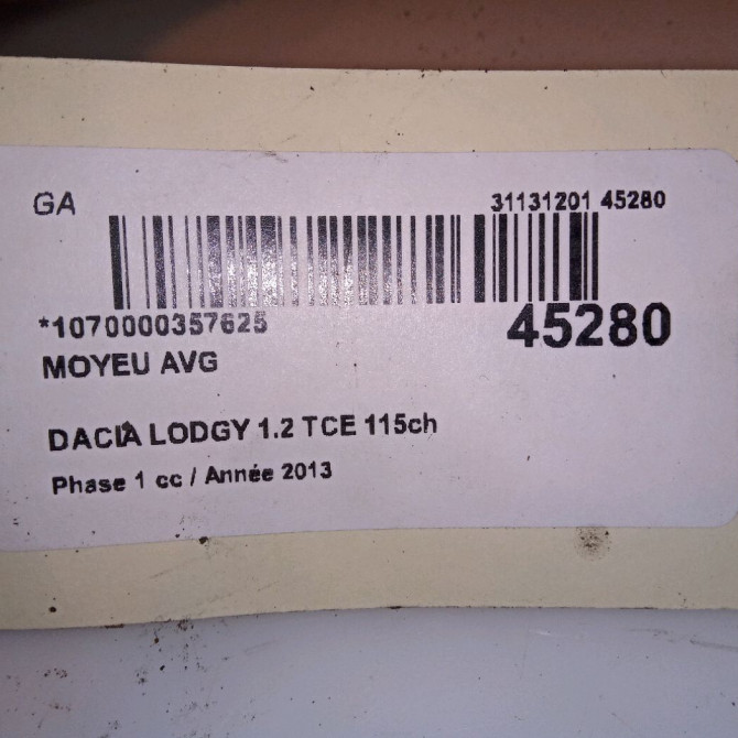 Moyeu avg occasion DACIA LODGY Phase 1 01-2012->... 1.2 TCE 115ch 8200308650 4