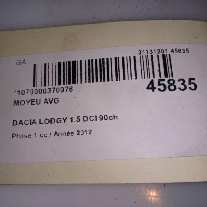 Moyeu avg occasion DACIA LODGY Phase 1 01-2012->... 1.5 DCI 90ch 8200308650 4