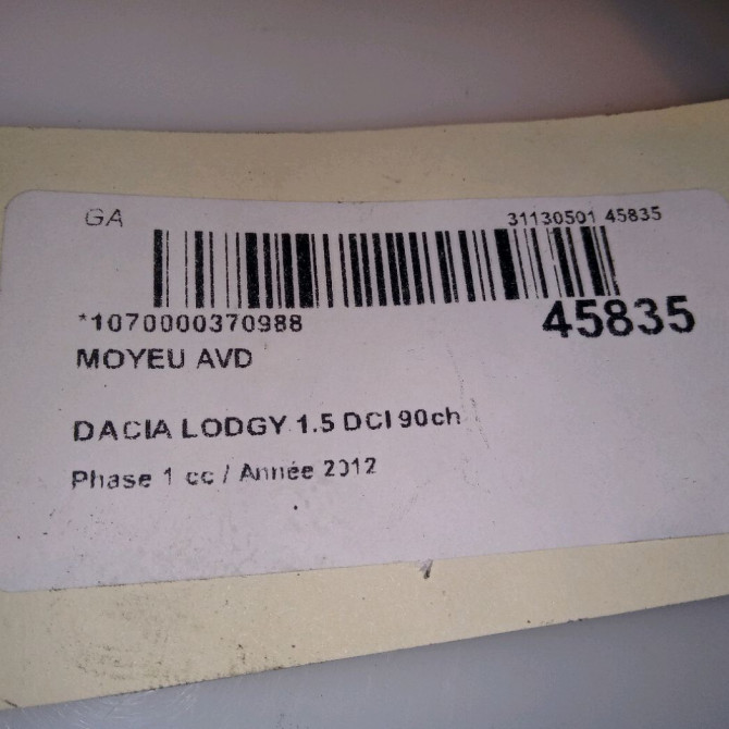 Moyeu avd occasion DACIA LODGY Phase 1 01-2012->... 1.5 DCI 90ch 8200308650 4