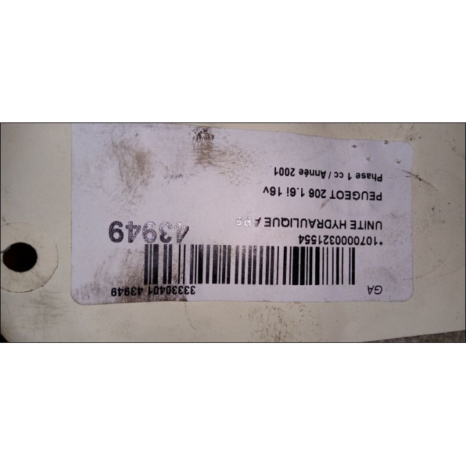 Unité hydraulique ABS occasion PEUGEOT 206 Phase 1 09-1998->03-2009 1.6i 16v 4541V7 5