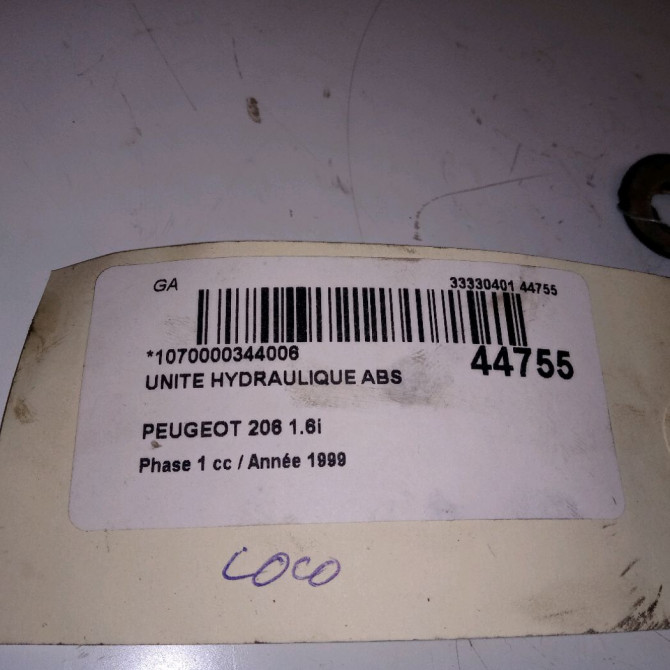 Unité hydraulique ABS occasion PEUGEOT 206 Phase 1 09-1998->03-2009 1.6i 4541V7 4