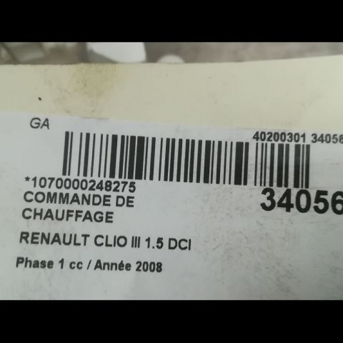 Commande de chauffage occasion RENAULT CLIO III Phase 1 09-2005->03-2009 1.5 DCI 85ch 7701070473 3