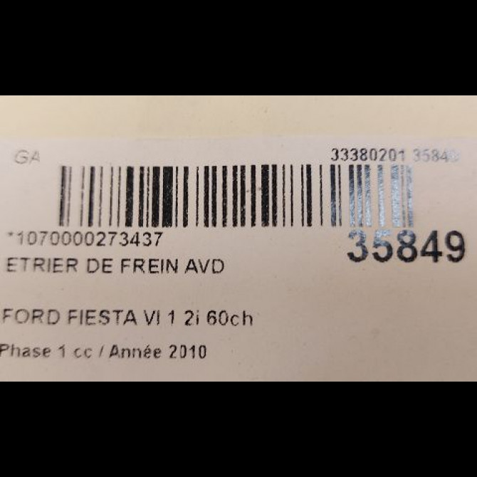 Etrier de frein avant droit occasion FORD FIESTA VI Phase 1 10-2008->11-2012 1.2i 60ch Ambiente 1766808 3