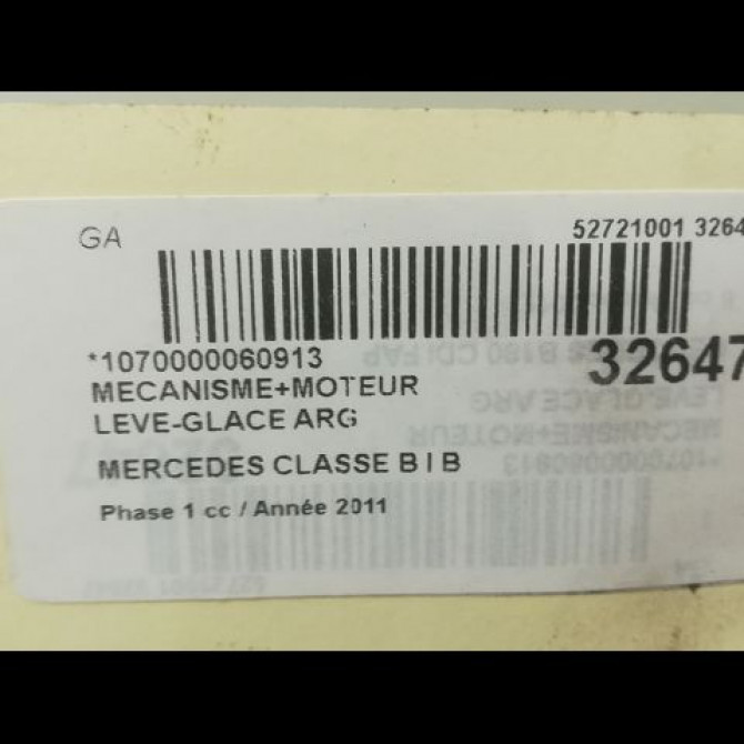 Mecanisme+moteur leve-glace arg occasion MERCEDES CLASSE B I Phase 1 06-2005->04-2008 B 180 CDI 3
