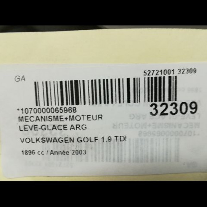 Mecanisme+moteur leve-glace arg occasion VOLKSWAGEN GOLF IV GOLF IV Phase 1 1998-01-01->2005-06-30 1.9 TDI 100ch 1J4839461F 3