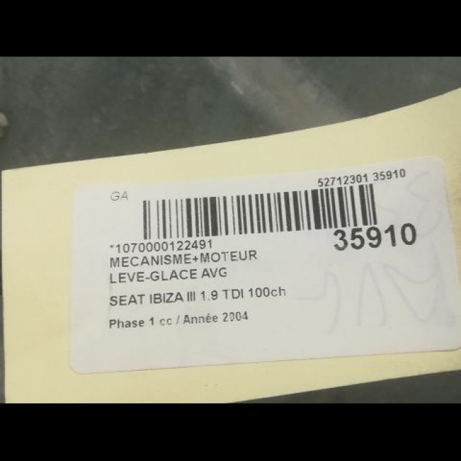 Mecanisme+moteur leve-glace avg occasion SEAT IBIZA III Phase 1 03-2002->03-2006 1.9 TDI 100ch 6L3837461 4
