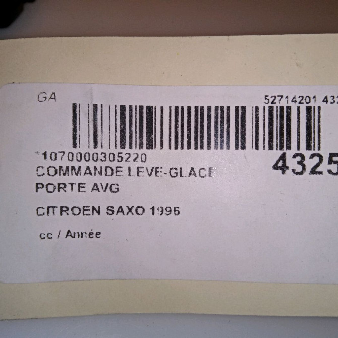 Commande lève-glace porte avant gauche occasion  6552AJ 5