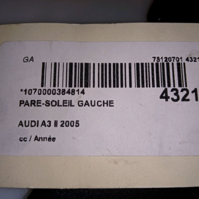 Pare-soleil gauche occasion AUDI A3 II Phase 1 06-2003->06-2008 2.0 TDi 140ch 8P0857551AE85P 4