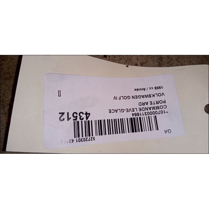Commande leve-glace porte arrière droite occasion VOLKSWAGEN GOLF IV GOLF IV Phase 1 1998-01-01->2005-06-30 1.9 SDI 3B0959855B01C 2