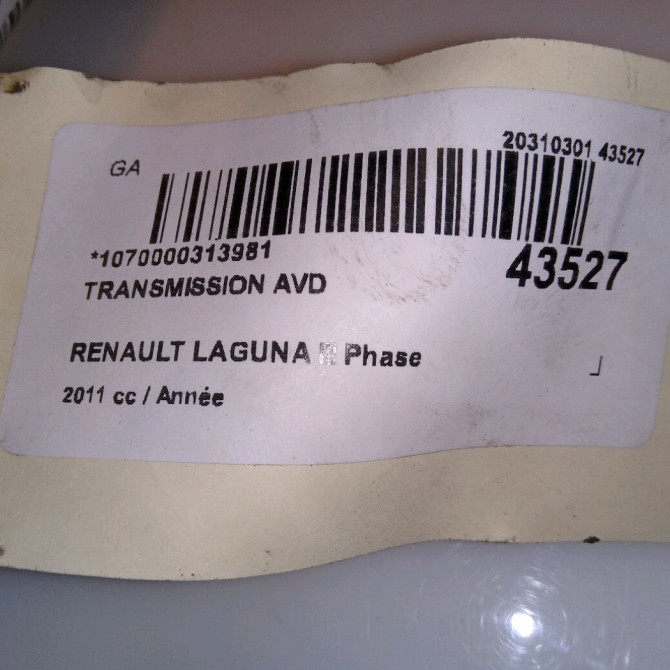 Transmission avant droite occasion RENAULT LAGUNA III Phase 2 11-2010->03-2013 1.5 DCI 8v 110ch 8200934677 3