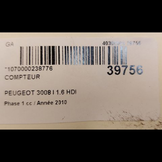 Compteur occasion PEUGEOT 3008 I Phase 1 04-2009->12-2013 1.6 HDI 110ch 9805170680 3