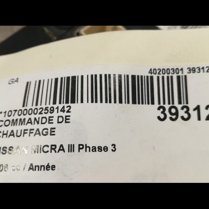 Commande de chauffage occasion NISSAN MICRA III Phase 3 11-2007->11-2010 1.4i 88ch 27510BC51B 3
