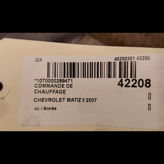 Commande de chauffage occasion CHEVROLET MATIZ II Phase 1 06-2005->09-2009 0.8i 96397527 3