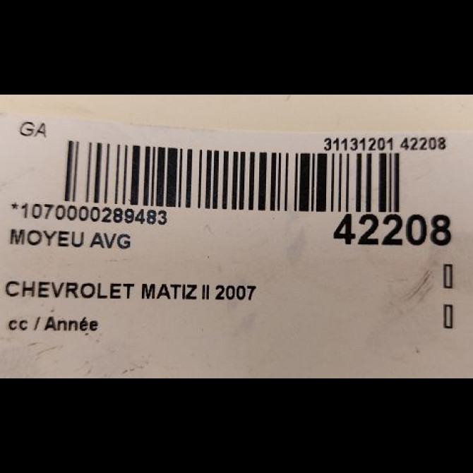 Moyeu avg occasion CHEVROLET MATIZ II Phase 1 06-2005->09-2009 0.8i 96316756 3