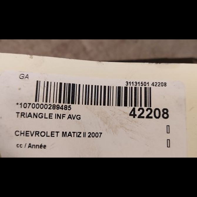 Triangle inf avg occasion CHEVROLET MATIZ II Phase 1 06-2005->09-2009 0.8i 96611265 2