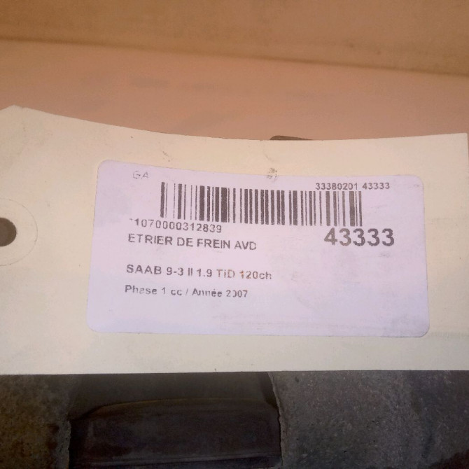 Etrier de frein avant droit occasion SAAB 9-3 II Phase 1 09-2005->09-2007 1.9 TiD 120ch 93176376 5