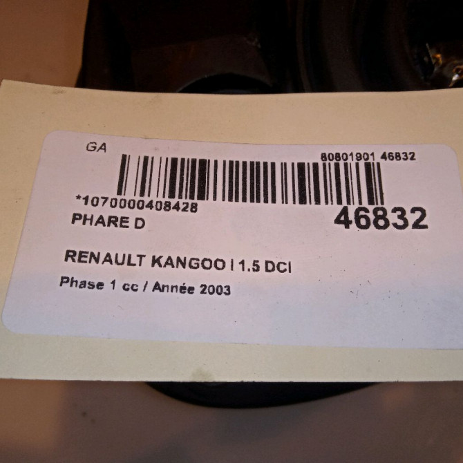 Phare droit occasion RENAULT KANGOO I Phase 1 09-1997->06-2003 1.5 DCI 8v 80ch 4