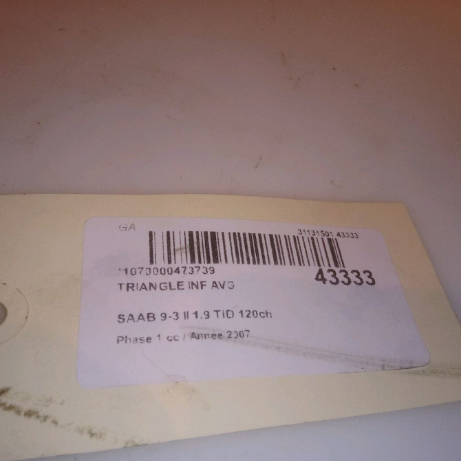 Triangle inf avg occasion SAAB 9-3 II Phase 1 09-2005->09-2007 1.9 TiD 120ch 6