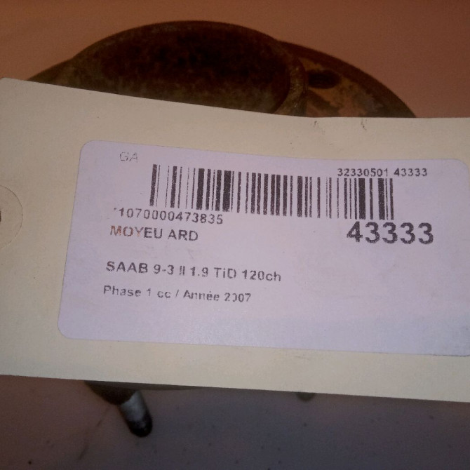 Moyeu ard occasion SAAB 9-3 II Phase 1 09-2005->09-2007 1.9 TiD 120ch 93170611 5