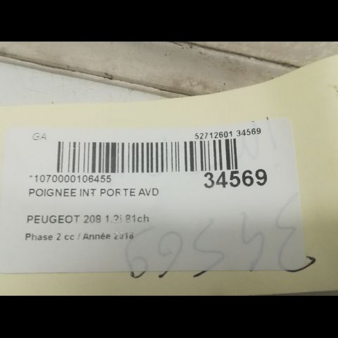 Poignee int porte avd occasion PEUGEOT 208 Phase 2 04-2015->... 1.2i 81ch 9144C1 3