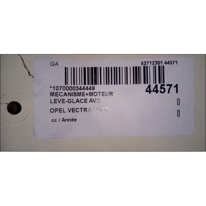 Mecanisme+moteur leve-glace avg occasion OPEL VECTRA II Phase 1 11-1995->02-1999 2.0i 136ch 90512643 4