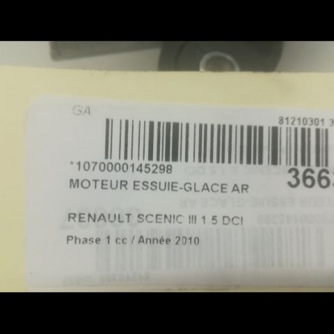 Moteur essuie-glace arrière occasion RENAULT SCENIC III Phase 1 04-2009->11-2011 1.5 DCI 105ch 287100010R 3