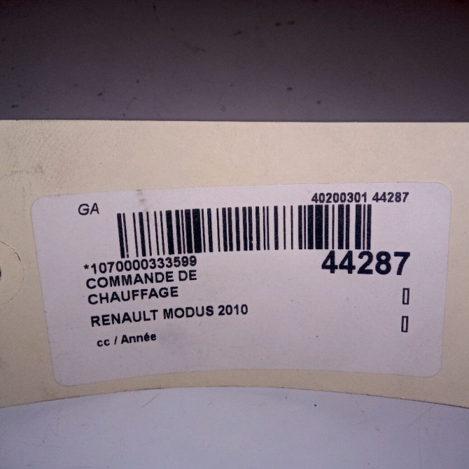 Commande de chauffage occasion RENAULT MODUS Phase 2 01-2008->12-2012 1.5 DCI 85ch 3