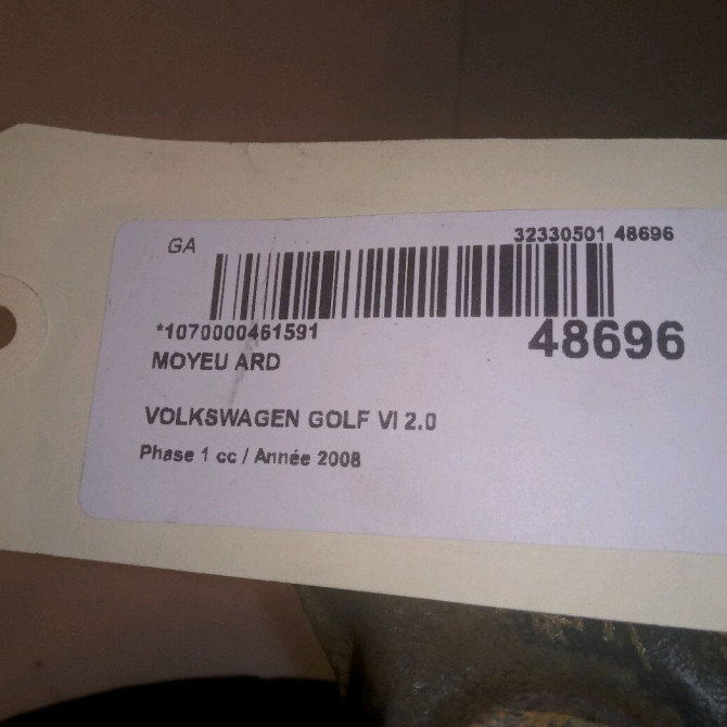 Moyeu ard occasion VOLKSWAGEN GOLF VI Phase 1 10-2008->04-2013 2.0 TDI 140ch 5Q0598611 5