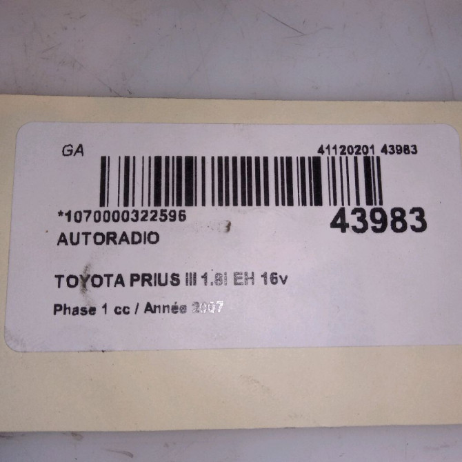 Autoradio occasion TOYOTA PRIUS II 8612047241EX 5