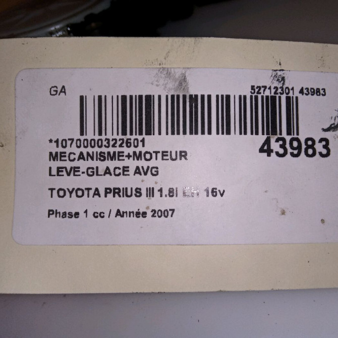 Mecanisme+moteur leve-glace avg occasion TOYOTA PRIUS II 6980252070 4