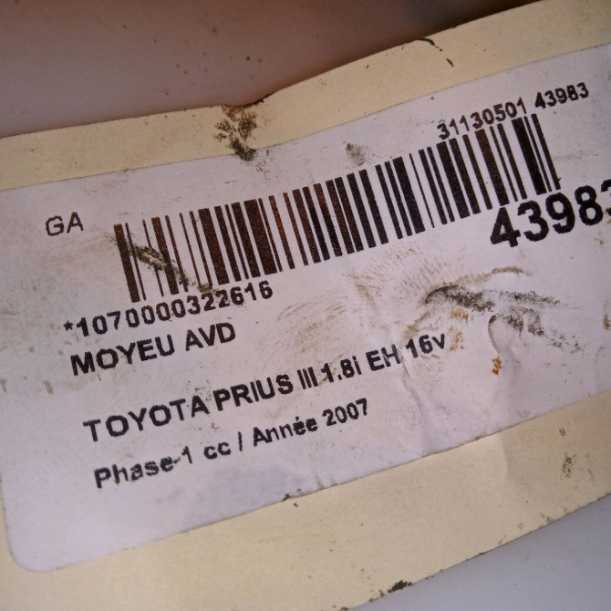 Moyeu avd occasion TOYOTA PRIUS II 4351047010 4