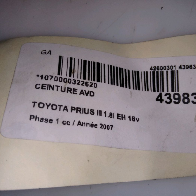 Ceinture avant droite occasion TOYOTA PRIUS II 7321047081B0 4