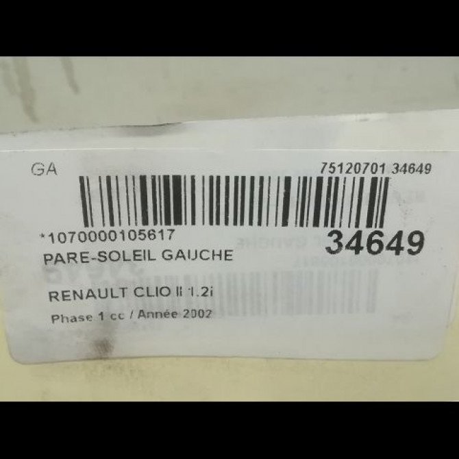 Pare-soleil gauche occasion RENAULT CLIO II Phase 1 03-1998->06-2001 1.2i 8200249085 3