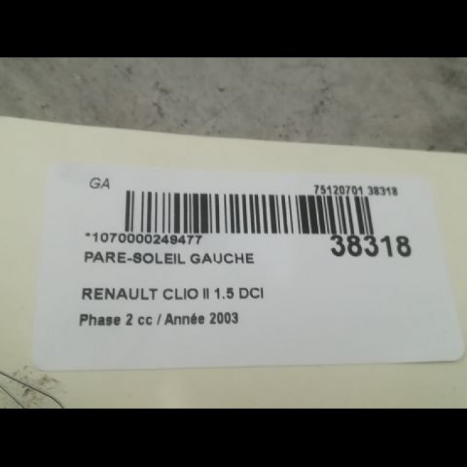 Pare-soleil gauche occasion RENAULT CLIO II Phase 2 06-2001->07-2006 1.5 DCI 65ch 8200249085 3