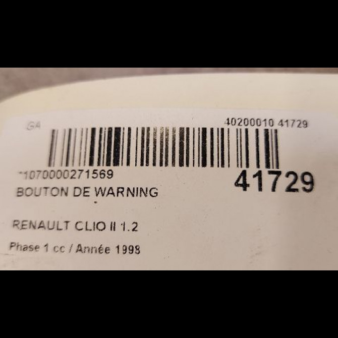 Bouton de warning occasion RENAULT CLIO II Phase 1 03-1998->06-2001 1.2 252904482R 2