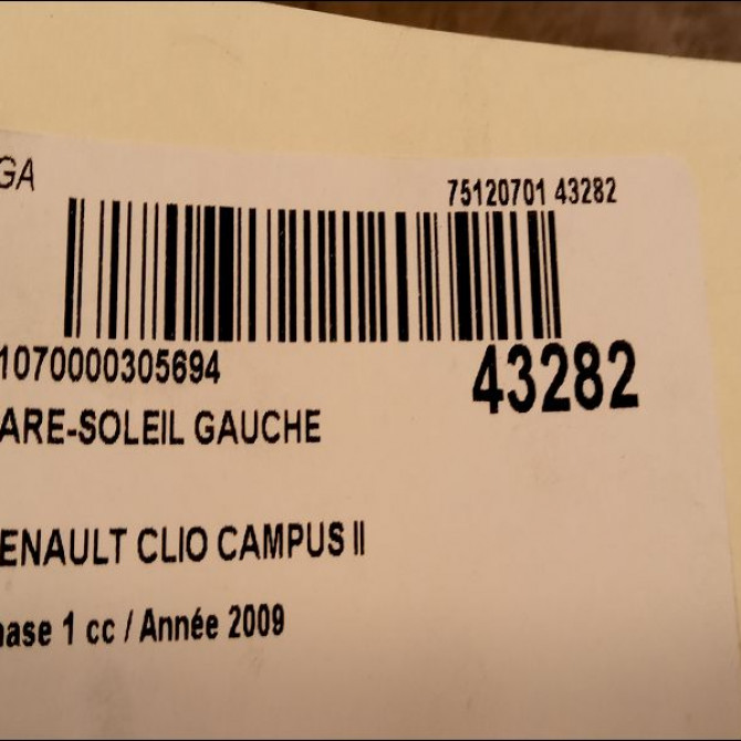 Pare-soleil gauche occasion RENAULT CLIO CAMPUS II Phase 1 07-2006->07-2009 1.2i 8200249085 3