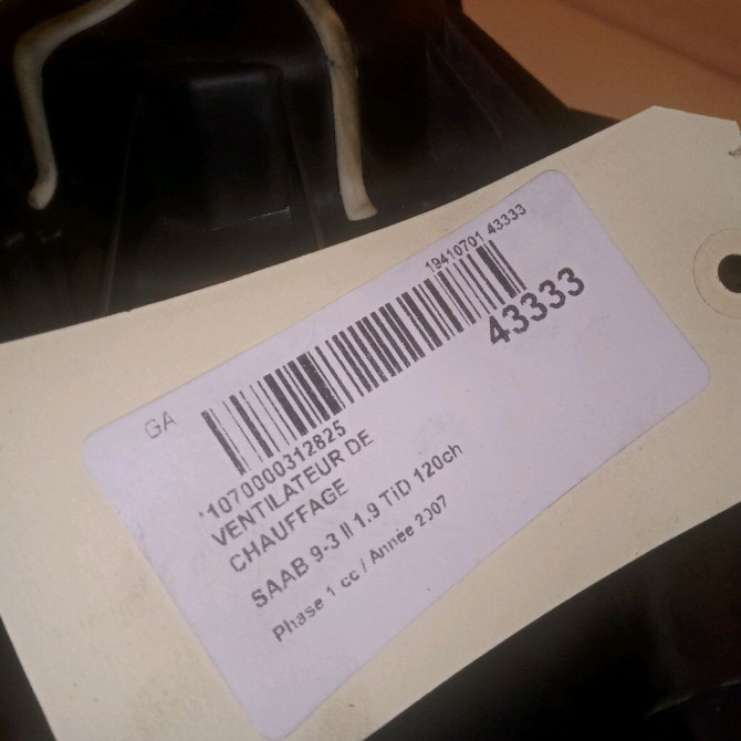 Ventilateur de chauffage occasion SAAB 9-3 II Phase 1 09-2005->09-2007 1.9 TiD 120ch 13250115 5