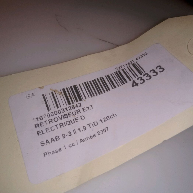 Retroviseur exterieur electrique droit occasion SAAB 9-3 II Phase 1 09-2005->09-2007 1.9 TiD 120ch 12767459 6