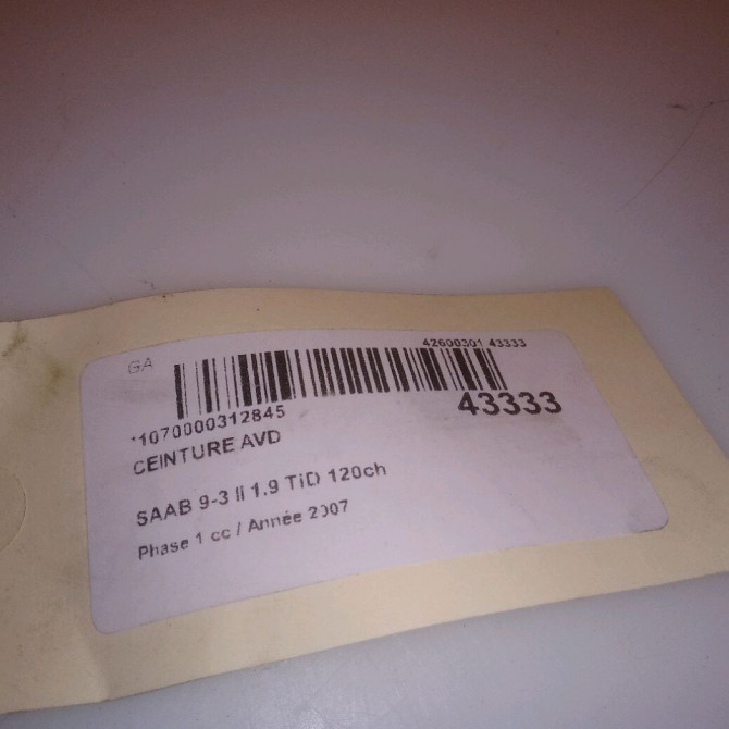 Ceinture avant droite occasion SAAB 9-3 II Phase 1 09-2005->09-2007 1.9 TiD 120ch 12756364 4