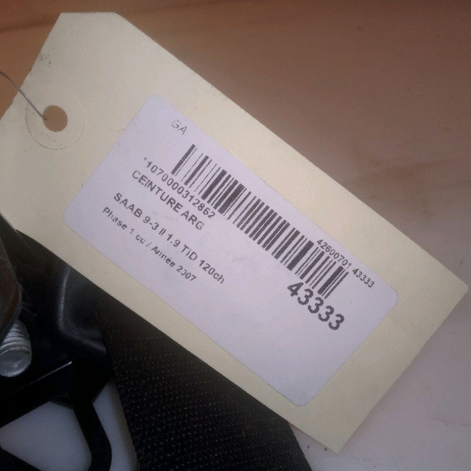 Ceinture arrière gauche occasion SAAB 9-3 II Phase 1 09-2005->09-2007 1.9 TiD 120ch 12755321 4