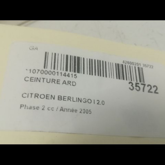 Ceinture arrière droite occasion CITROEN BERLINGO I Phase 2 11-2002->10-2010 2.0 HDi 90ch 5